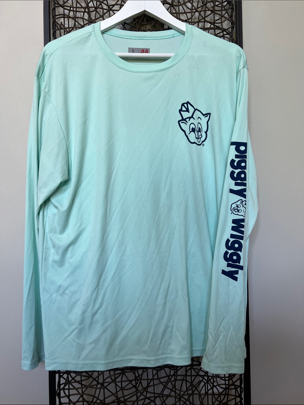 A4 Piggly Wiggly South Carolina Swim Tee Long Slv Perf Shirt Mint Green Navy L
